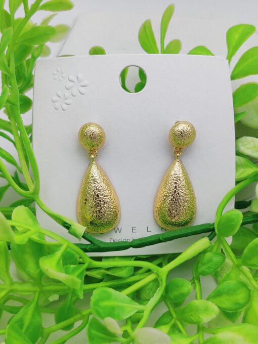 Elegant Textured Drop Earrings – Golden Glow  | Earring For Girls | Luxurious Looks - Image 2