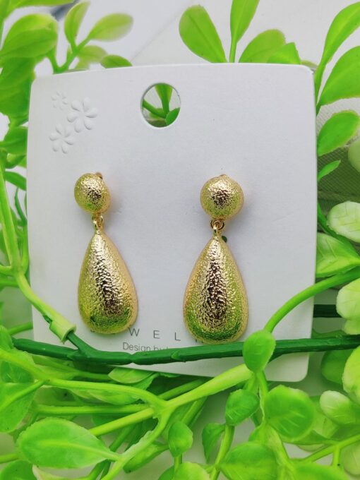 Elegant Textured Drop Earrings – Golden Glow  | Earring For Girls | Luxurious Looks - Image 3