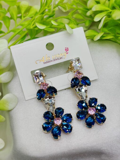 Imported Elegant Floral Crystal Drop Earrings | Artificial Earrings For Girls | Earrings For Women - Image 2