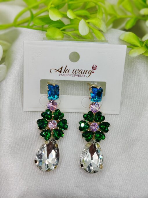 Imported Exquisite Gemstone Drop Earrings – Dazzle in Multicolor Elegance | Best Quality Artificial Earrings For Girls & Women | Jewelry For Girls & Women - Image 3
