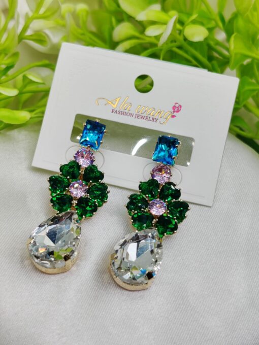 Imported Exquisite Gemstone Drop Earrings – Dazzle in Multicolor Elegance | Best Quality Artificial Earrings For Girls & Women | Jewelry For Girls & Women - Image 2