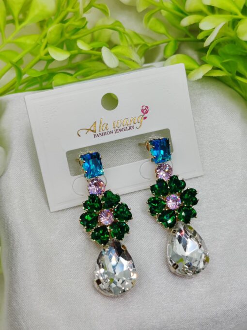 Imported Exquisite Gemstone Drop Earrings – Dazzle in Multicolor Elegance | Best Quality Artificial Earrings For Girls & Women | Jewelry For Girls & Women - Image 4