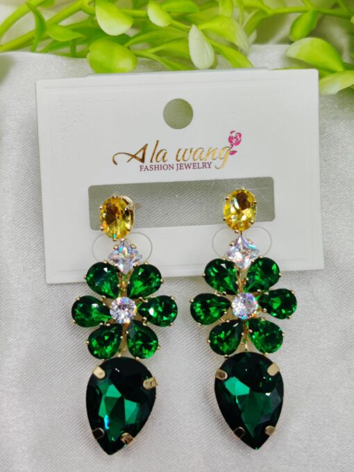 Imported Emerald Radiance Floral Drop Earrings – A Royal Statement | Luxury Looks Earrings For Girls & Women - Image 2