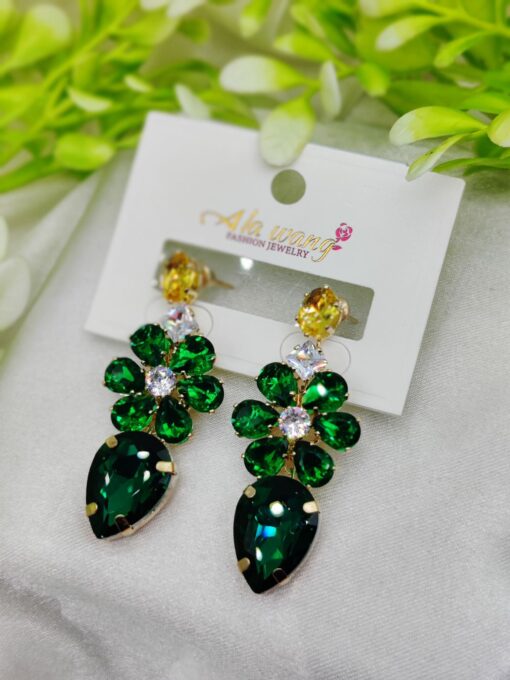 Imported Emerald Radiance Floral Drop Earrings – A Royal Statement | Luxury Looks Earrings For Girls & Women - Image 4
