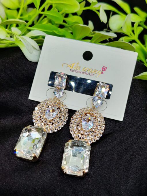 Imported Radiant Elegance Crystal Drop Earrings | Artificial Earrings For Girls & Women - Image 2