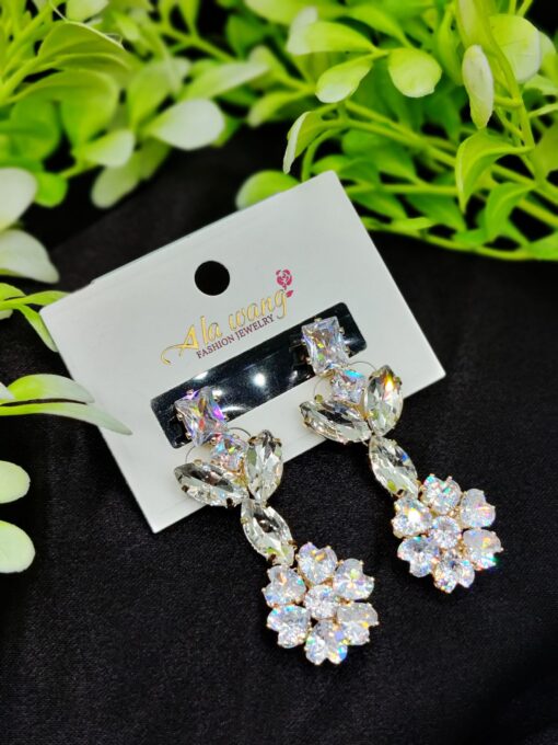Imported Radiant Blossom Drop Earrings – Sparkle in Elegance | Luxury Fashion Look Earring For Girls | Artificial Earrings For Women - Image 3