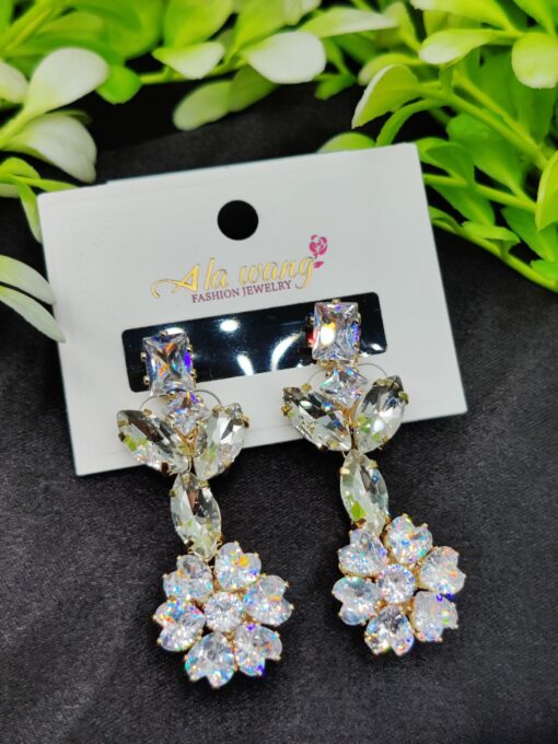 Imported Radiant Blossom Drop Earrings – Sparkle in Elegance | Luxury Fashion Look Earring For Girls | Artificial Earrings For Women - Image 2