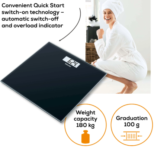 GS10 Beurer Digital Weight Scale With LCD Display Kg/Pound Adjustable (Black) - Image 8